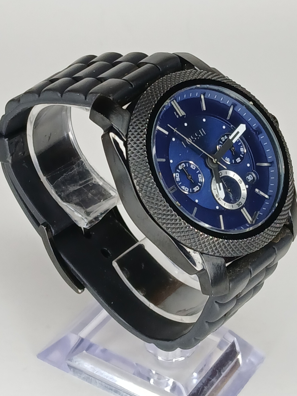 Fossil Men's Blue Dial Black Chronograph Watch FS-4605 5ATM Stainless Steel
